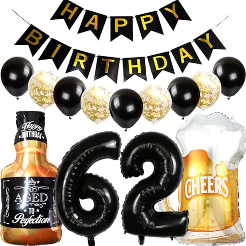 Feelairy Luftballons 62. Geburtstag Deko, Geburtstagsdeko 62 Jahre Mann Frau, Folienballon Whiskey Bierglas Ballon Weinflasche Bier Deko, Happy Birthday Banner für 62 Jahre Geburtstag Party Deko Set Feelairy Luftballons 62. Geburtstag Deko, Geburtstagsdeko 62 Jahre Mann Frau, Folienballon Whiskey Bierglas Ballon Weinflasche Bier Deko, Happy Birthday Banner für 62 Jahre Geburtstag Party Deko Set von Feelairy