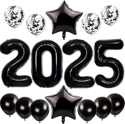 Feelairy Silvester Deko 2025 Dekoration, Luftballons 2025 Neujahr Silvesterdeko Schwarz, Helium Ballons 2025 Schwarz Folienballon Zahl 2025 für Jahreswechsel Neujahr Silvester Party Dekoration von Feelairy