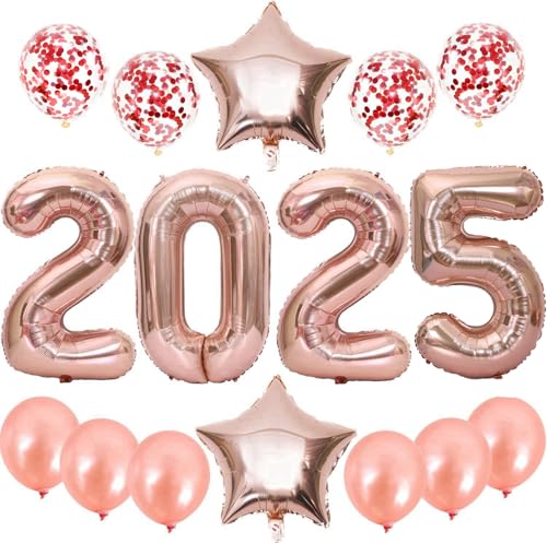 Feelairy Silvester Deko 2025 Rosegold, Luftballons 2025 Neujahr Deko Silvester Party, Helium Ballon 2025 Rosegold Folienballon Zahl 2025 für Jahreswechsel Neujahr Silvester Party Dekoration von Feelairy