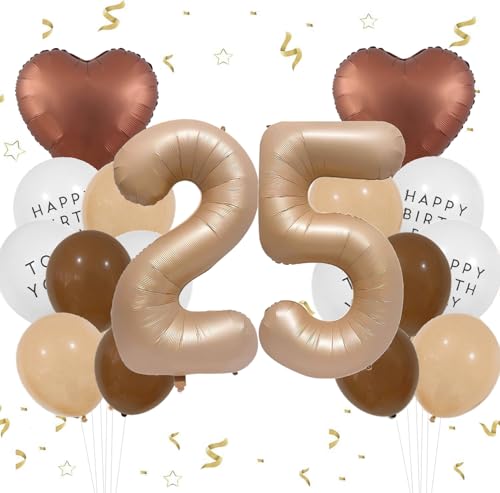 Feelairy jiao Luftballon 25. Geburtstag Frau Deko, Zahl 25 Braun Ballons 25 Creme, Ballons Beige Aprikose Kaffee Braun Herz Luftballons Happy Birthday für Geburtstagsdeko 25 Jahre Frau Party Deko von Feelairy