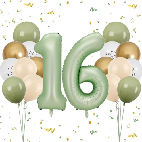 Luftballon 16. Geburtstag Mädchen, Salbeigrün Zahl 16 Luftballon Happy Birthday Deko 16 Jahre Junge, Latexballons Olive Grün Gold Ballons 16 Grün, Olivgrün Geburtstagsdeko 16 Jahre Jungen Mädchen Luftballon 16. Geburtstag Mädchen, Salbeigrün Zahl 16 Luftballon Happy Birthday Deko 16 Jahre Junge, Latexballons Olive Grün Gold Ballons 16 Grün, Olivgrün Geburtstagsdeko 16 Jahre Jungen Mädchen von Feelairy