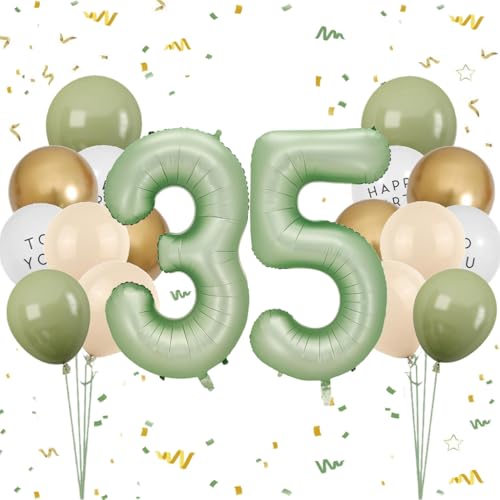 Luftballon 35. Geburtstag Frauen, Salbeigrün Zahl 35 Luftballon Happy Birthday Deko 35 Jahre Party Deko, Latexballons Olive Grün Gold Ballons 35 Grün, Olivgrün Geburtstagsdeko 35 Jahre Mann Frau von Feelairy