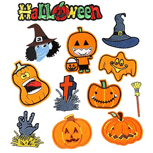 12 Stück gestickte Applikationen, Halloween süße Kürbis gestickte Aufnäher Aufbügeln Patch Motiv Applikationen DIY dekorative Reparatur Aufnäher für Halloween Kostüm Festival Party von Feelava