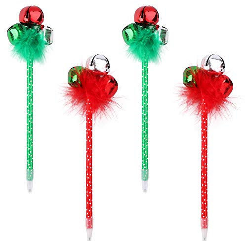 Weihnachtskugelschreiber,4er Pack Smooth Xmas Jingle Bells Federtintenstifte für Kinder,23 cm Neuheit Rotgrüner Kugelschreiber für Schulbedarf Bürobedarf von Feelava