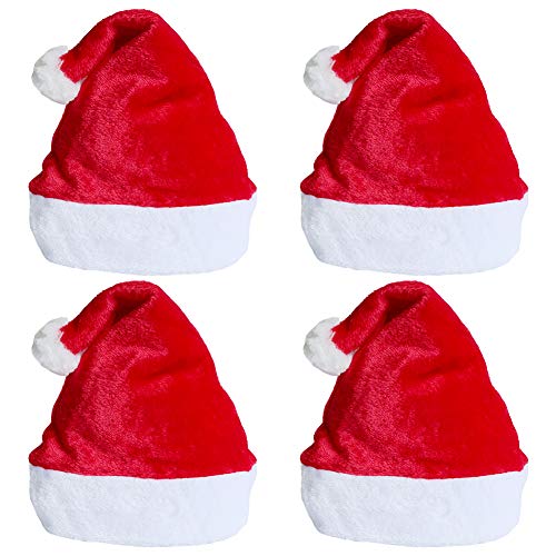 Weihnachtsmütze 4 Stück Unisex rot Weihnachten Hüte für Erwachsene und Kinder Samt Winter Plüschhut Extra verdicken Weihnachtsfeier Comfort Cap Neujahr Festliche Holiday Party Supplies von Feelava