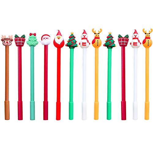 Weihnachtsstifte Kugelschreiber,12er Pack Mixed Xmas Soft Pottery Schwarzer Tintenroller Markierungsstift für Büro,Cartoon Elch Santa Schneemann Weihnachtsbaumstifte Party Geschenk Schreibwaren von Feelava