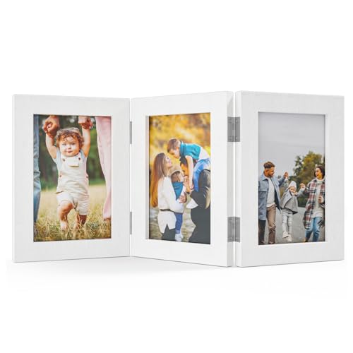 Feelhap Bilderrahmen Collage Holz Weiß 3 Bilderrahmen Holz für 3 Fotos Dreifach Faltbarer Rahmen Aufklappbar Holz Fotorahmen Portraitrahmen Rahmen Frame Familie Hochzeit Geschenke von Feelhap