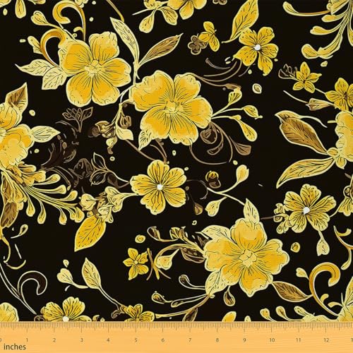 Feelyou Blumenstoff von The Yard Floral Botanical Decorative Waterproof Outdoor Fabric Blossom Flowers Pattern Polsterstoff für Stühle Golden Black DIY Reupholstery Fabric Feelyou Blumenstoff von The Yard Floral Botanical Decorative Waterproof Outdoor Fabric Blossom Flowers Pattern Polsterstoff für Stühle Golden Black DIY Reupholstery Fabric von Feelyou
