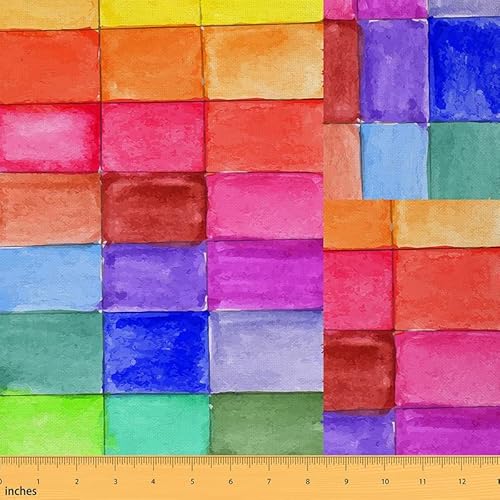 Feelyou Bunter geometrischer Stoff von The Yard, Regenbogen-abstrakter Kunst, quadratischer Polsterstoff für Stühle, mehrfarbiger Druck, Geometrie, 2 Meter, Magentablau von Feelyou