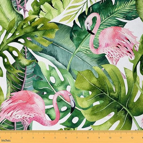 Feelyou Flamingo-Stoff, tropische Palme, Polsterstoff für Stühle, Sofa, Couch, Aquarell, exotischer Dschungel, botanischer Outdoor-Stoff, wasserdicht, 91 cm von Feelyou