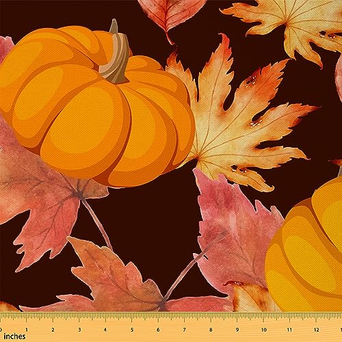 Feelyou Herbst-Kürbis-Stoff von The Yard, Thanksgiving Decor Polsterstoff für Stühle, Happy Fall Y'all, dekorativer wasserdichter Stoff für DIY-Projekte im Innen- und Außenbereich, Vorhangeinrichtung, von Feelyou