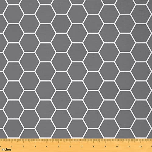 Feelyou Sechseckiger Polsterstoff für Stühle, Wabenmuster, abstrakter geometrischer Stoff, Meterware, grau-weiße Geometrie, dekorativer Stoff für Polster und Heimwerker-Projekte, 91 cm von Feelyou