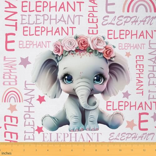 Feelyou Wasserdichter Outdoor-Stoff mit niedlichem Elefant, 91 cm, Cartoon-Tierstoff, für Kinder, ultraweicher Sonnenblumen-Polsterstoff für Stühle, Kawaii-Umrüststoff, Dekoration, Raumdekoration, von Feelyou