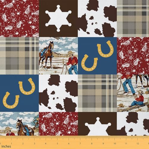 Feelyou Western-Polsterstoff für Stühle, ca. 2 m, wilder Western-Cowboy-Stoff von The Yard Horse West Texas Star Cow Print Hufeisen Dekorativer wasserdichter Outdoor-Stoff für Gitter Outdoor Stoff von Feelyou