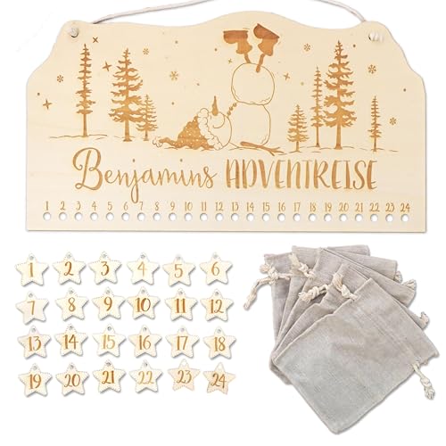 FEENSTAUB Personalisierter Adventskalender, wiederverwendbarer Adventskalender Holz, Adventskalender Brett graviert mit Namen, Holzleiste Adventskalender zum Aufhängen, DIY Adventkalender Schneemann von Feenstaub