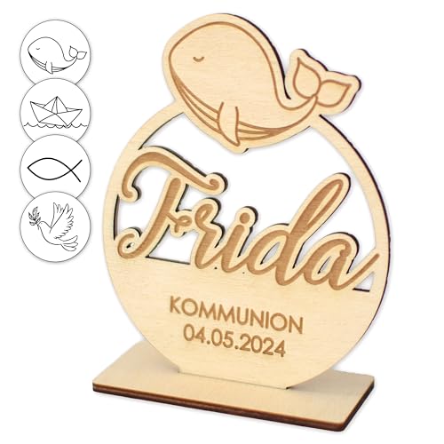 FEENSTAUB Tischdeko Kommunion, personalisierter Tischaufsteller aus Holz, Deko Erstkommunion, Konfirmation, Firmung, Holzdeko mit Namen, Cake Topper, Topper Kommunion Name personalisiert von Feenstaub