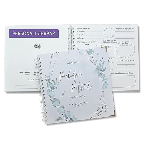 FEENSTAUB Gästebuch Hochzeit mit Fragen zum Ausfüllen, Hochzeitsgästebuch personalisiert, Hochzeit Gästebuch, Vorgedruckte Fragen für Gäste, Gästebuch Fragen, Regenbogen-Hochzeit, Hochzeitsalbum von Feenstaub