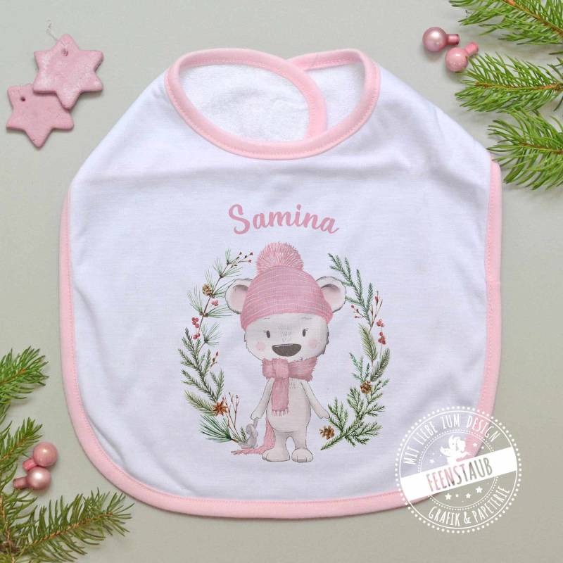 Erstes Weihnachten Baby Geschenk Als Erinnerung - Baby-Lätzchen Personalisiert Mit Namen, Zum Nikolaus, Rosa Und Blau Bär von FeenstaubHandmade