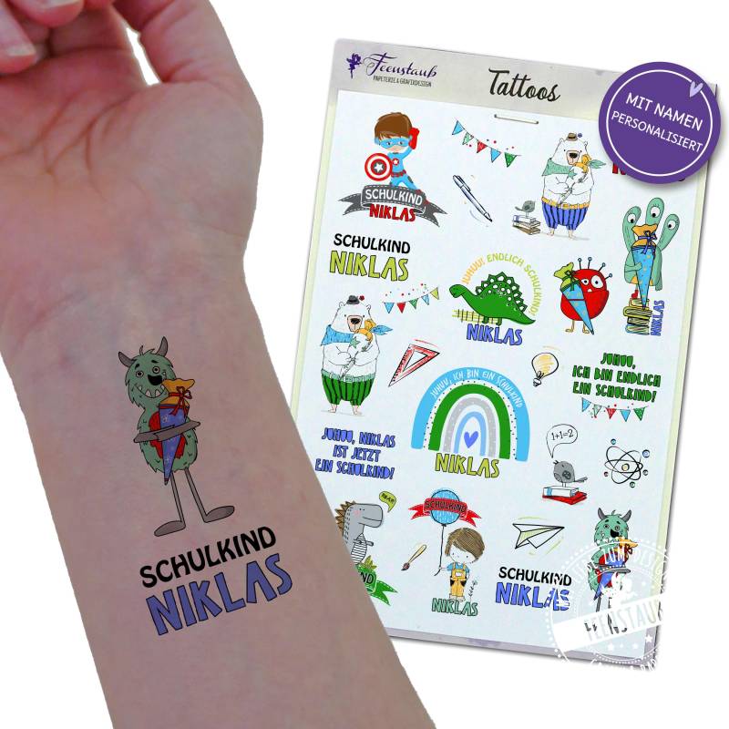 Kindertattoo Einschulung Geschenkidee, Personalisiertes Geschenk Mit Name, Für Die Schultüte, Temporäre Tattoos, Abziehtattoo, Mitgebsel von FeenstaubHandmade