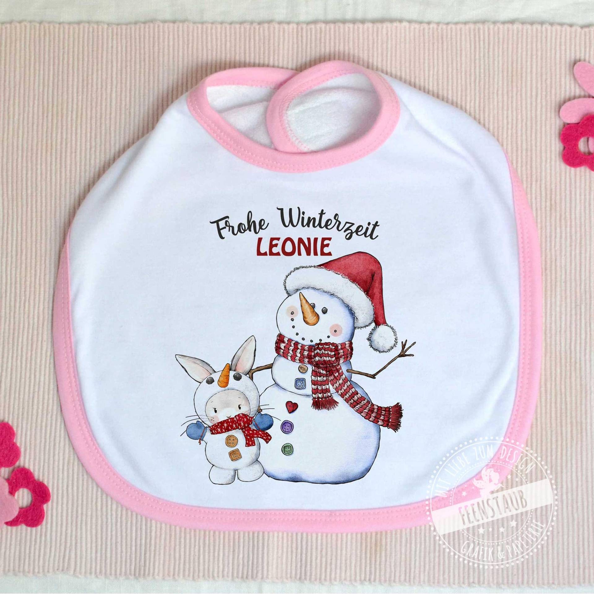 Personalisiertes Baby-Lätzchen Mit Namen, Erstes Weihnachtsfest Für Baby Geschenk, Mein Weihnachten, Geschenk Zum Nikolaus, Rosa Blau von FeenstaubHandmade