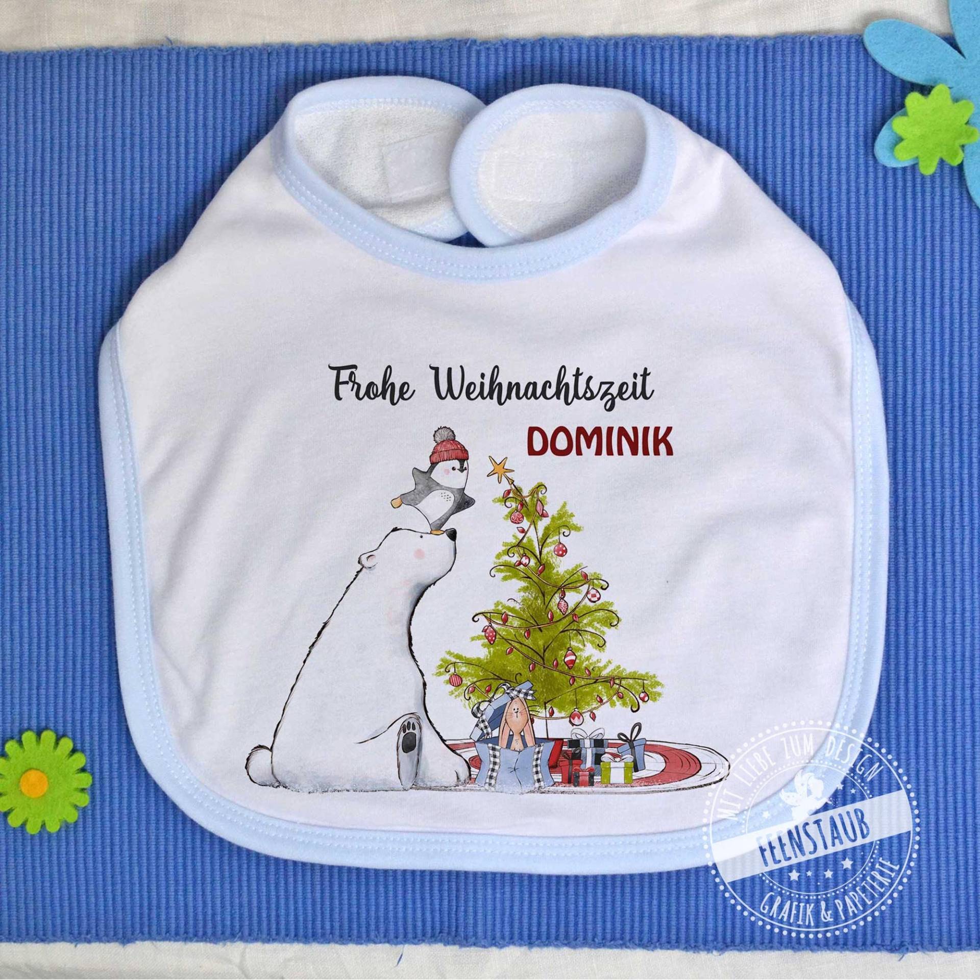 Weihnachten Baby-Lätzchen Personalisiert Mit Namen, Erstes Weihnachtsfest Für Baby, Mein Weihnachten, Geschenk Zum Nikolo, Rosa Blau von FeenstaubHandmade