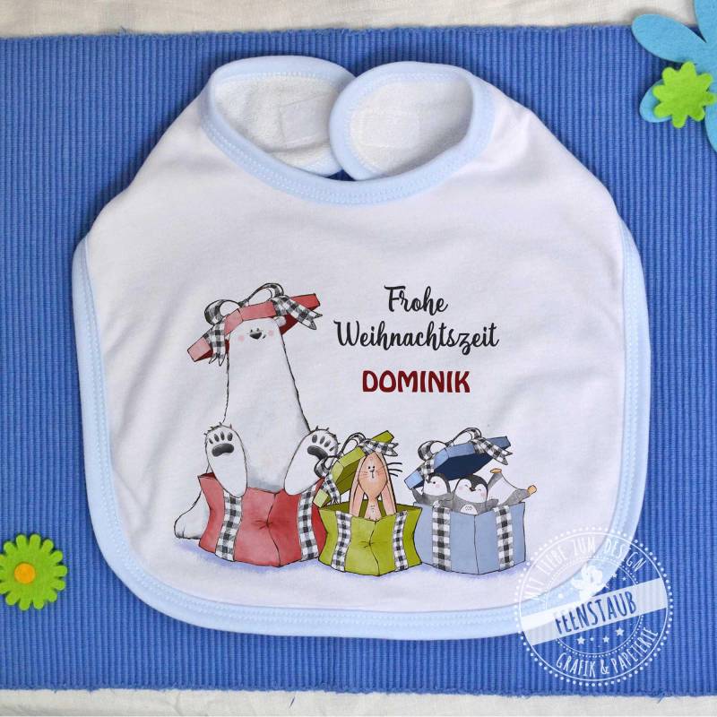 Weihnachten Baby-Lätzchen Personalisiert Mit Namen, Erstes Weihnachtsfest Für Baby Geschenk Als Erinnerung, Zum Nikolaus, Rosa Blau von FeenstaubHandmade