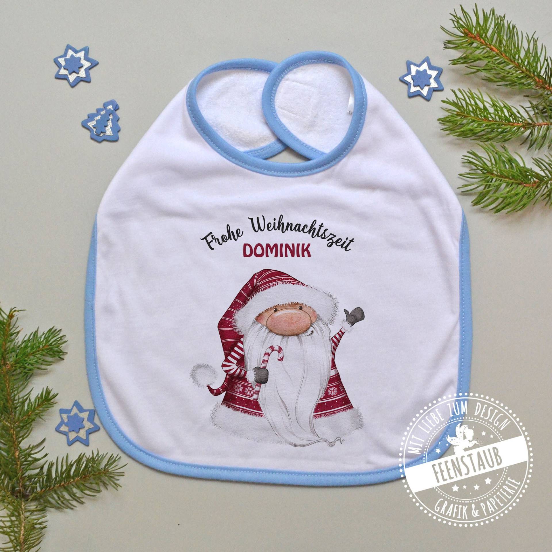 Weihnachten Baby-Lätzchen Personalisiert Mit Namen Und Weihnachtsgnom Weihnachtszwerg Junge, Erstes Weihnachtsfest, Geschenk Zum Nikolaus von FeenstaubHandmade