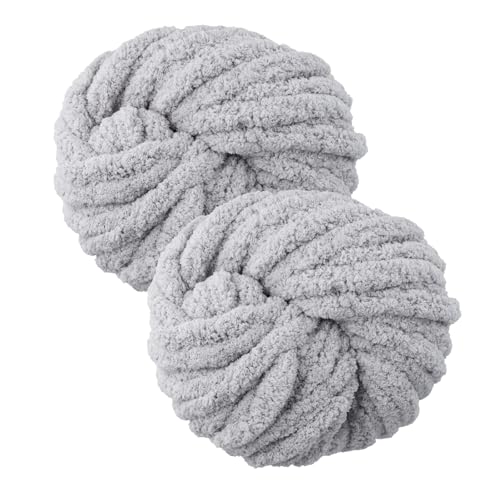 Dicke Wolle Garn 2x250g Chunky Wolle Soft Chenille Chunky Yarn Armstricken Wolle, XXL Wolle, Blanket Yarn zum Weben Decken Schals Mützen Haustier Grau von Fegat