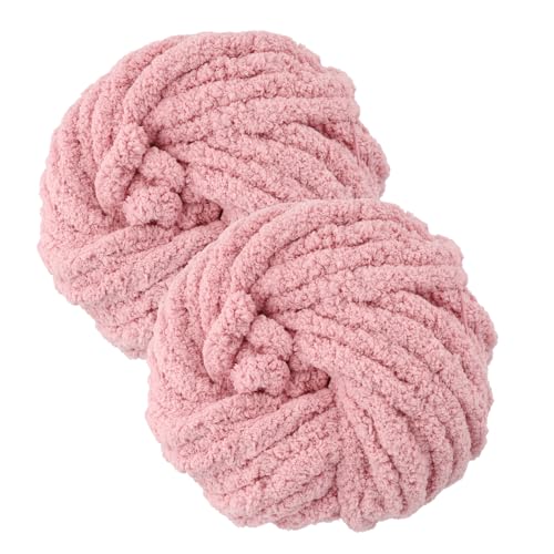 Dicke Wolle zum Handstricken 500g (2x250g) Flauschige Wolle Chunky Yarn Wolle Jeansblau Super Soft Chunky Wolle DIY XXL Dick Wolle Weiches Strickgarn Dickes Garn für Decke, Tasche, Schals Rosa von Fegat