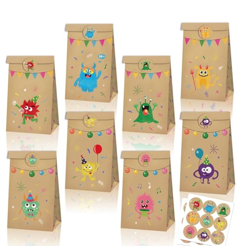 Monster Geschenktüten-12 süßen Papiertüten Monster Tüten Monstermotiven für Mitgebsel, Kindergeburtstag Geschenke, Überraschungstüten von Fegat