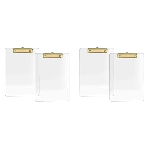 Fegtrtyoa 4Er-Pack Transparentes Acryl-Klemmbrett mit Goldenem Clip, 8,8 X 12,2 A4-Letter-Format, Schul- und Heimbedarf, BüRobedarf von Fegtrtyoa