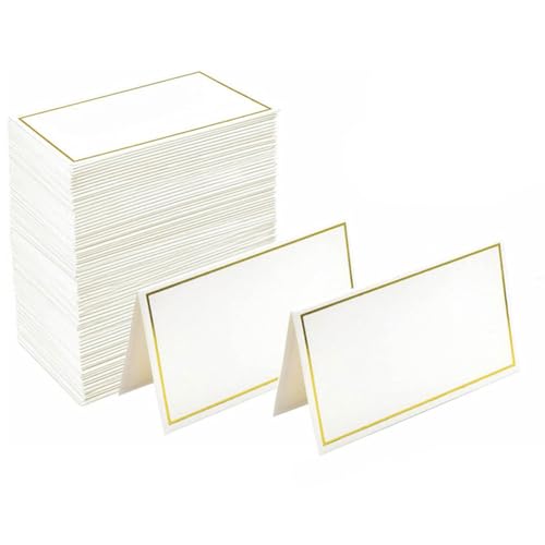 Fehploh 4 x 3,3 Zoll kleine Tischzeltkarten, 50 Stück, leere Zelt-Namenskarten mit Folienrand, Zelt-Tischkarten für Dinnerpartys, Geburtstagsveranstaltungen von Fehploh