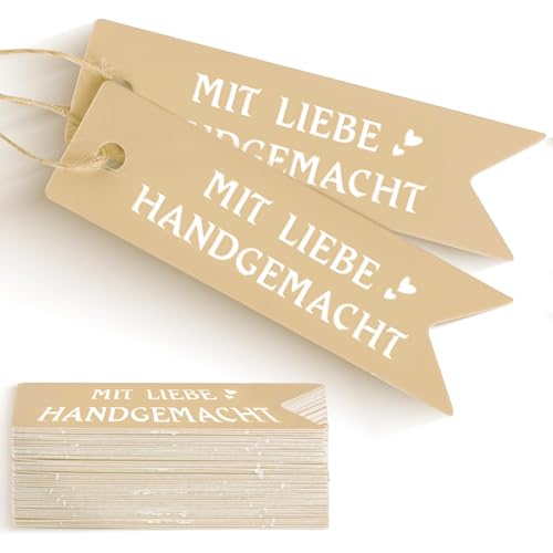 100 StüCke Mit Liebe Handgemacht Geschenk AnhäNger, Mit 10m Hanfseil, GeschenkanhäNger Flaschenetiketten Etiketten AnhäNger GeschenkanhäNger Kraftpapier Frohe von FeiOne