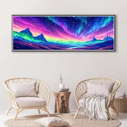 5D Diamond Painting Aurora Diamant Painting Bilder Erwachsene, DIY Landschaft Diamond Painting Kits, Runde Steine Diamant Malerei Kunst Bastelset für Wohnzimmer Schlafzimmer Wanddeko 30 x 90 cm P-810 von FeiPride