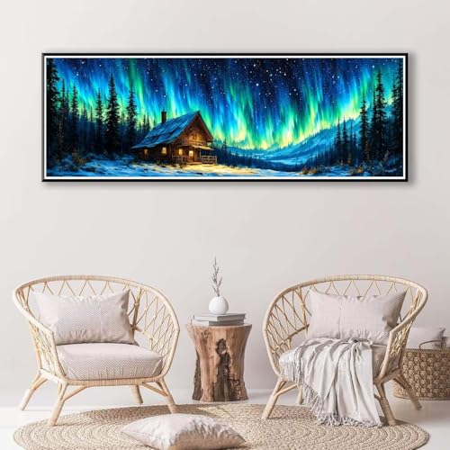 5D Diamond Painting Aurora Diamant Painting Bilder Erwachsene, DIY Landschaft Diamond Painting Kits, Runde Steine Diamant Malerei Kunst Bastelset für Wohnzimmer Schlafzimmer Wanddeko 40 x 120 cm P-336 von FeiPride