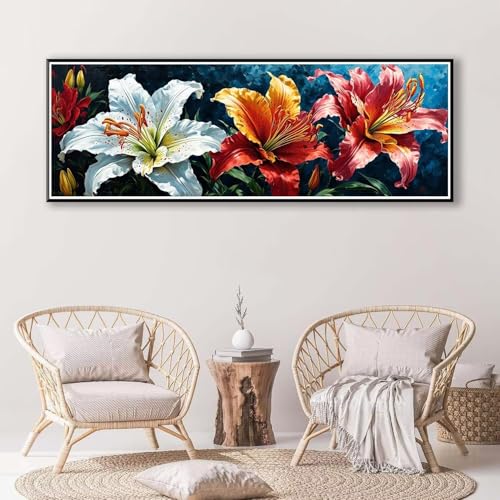 5D Diamond Painting Blume Diamant Painting Bilder Erwachsene, DIY Landschaft Diamond Painting Kits, Runde Steine Diamant Malerei Kunst Bastelset für Wohnzimmer Schlafzimmer Wanddeko 40 x 120 cm P-411 von FeiPride