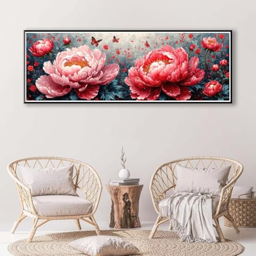 5D Diamond Painting Blume Diamant Painting Bilder Erwachsene, DIY Pfingstrose Diamond Painting Kits, Runde Steine Diamant Malerei Kunst Bastelset für Wohnzimmer Schlafzimmer Wanddeko 50 x 150 cm P-375 von FeiPride