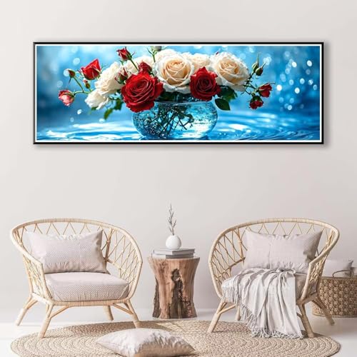 5D Diamond Painting Blume Diamant Painting Bilder Erwachsene, DIY Rose Diamond Painting Kits, Runde Steine Diamant Malerei Kunst Bastelset für Wohnzimmer und Schlafzimmer Wanddeko 40 x 120 cm P-864 von FeiPride