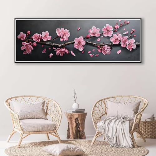 5D Diamond Painting Blume Diamant Painting Bilder Erwachsene,DIY Pfirsichblüte Diamond Painting Kits,Runde Steine Diamant Malerei Kunst Bastelset für Wohnzimmer Schlafzimmer Wanddeko 80 x 240 cm P-351 von FeiPride