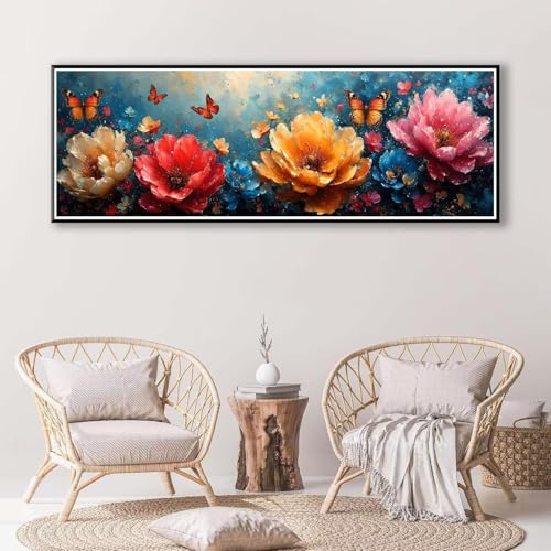 5D Diamond Painting Blume Diamant Painting Bilder Erwachsene,DIY Schmetterling Diamond Painting Kits,Runde Steine Diamant Malerei Kunst Bastelset für Wohnzimmer Schlafzimmer Wanddeko 30 x 90 cm P-348 von FeiPride