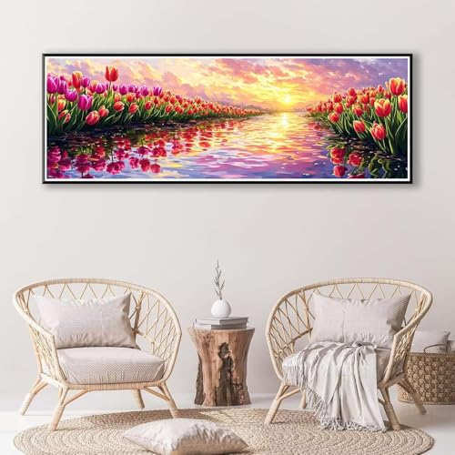 5D Diamond Painting Blume Diamant Painting Bilder Erwachsene,DIY Sonnenuntergang Diamond Painting Kits,Runde Steine Diamant Malerei Kunst Bastelset Wohnzimmer Schlafzimmer Wanddeko 100 x 300 cm P-378 von FeiPride