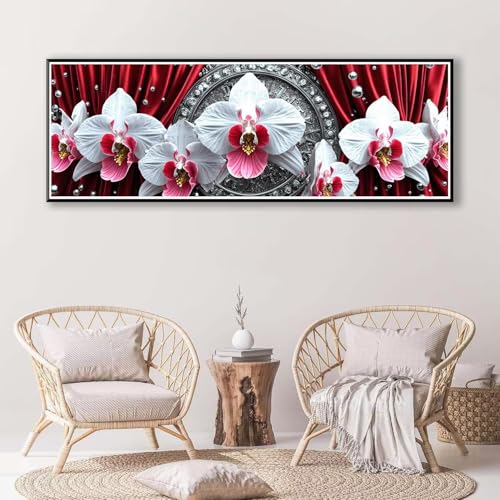 5D Diamond Painting Blume Diamant Painting Bilder Erwachsene,DIY Weiße Blumen Diamond Painting Kits,Runde Steine Diamant Malerei Kunst Bastelset für Wohnzimmer Schlafzimmer Wanddeko 100 x 300 cm P-837 von FeiPride