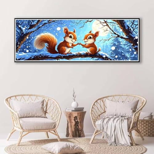 5D Diamond Painting Eichhörnchen Diamant Painting Bilder Erwachsene, DIY Tier Diamond Painting Kits, Runde Steine Diamant Malerei Kunst Bastelset für Wohnzimmer Schlafzimmer Wanddeko 40 x 120 cm P-381 von FeiPride