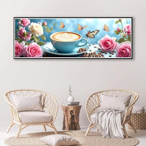 5D Diamond Painting Kaffee Diamant Painting Bilder Erwachsene, DIY Blume Diamond Painting Kits, Runde Steine Diamant Malerei Kunst Bastelset für Wohnzimmer und Schlafzimmer Wanddeko 100 x 300 cm P-393 von FeiPride