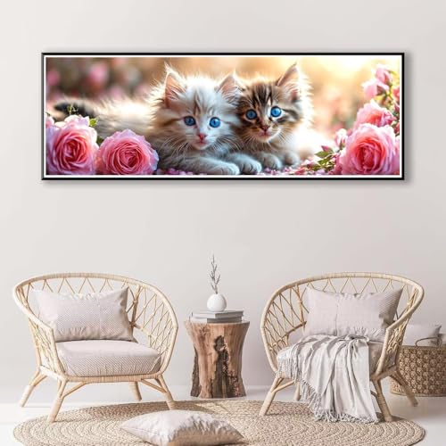 5D Diamond Painting Katze Diamant Painting Bilder Erwachsene, DIY Blume Diamond Painting Kits, Runde Steine Diamant Malerei Kunst Bastelset für Wohnzimmer und Schlafzimmer Wanddeko 100 x 300 cm P-801 von FeiPride