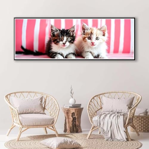 5D Diamond Painting Katze Diamant Painting Bilder Erwachsene, DIY Tier Diamond Painting Kits, Runde Steine Diamant Malerei Kunst Bastelset für Wohnzimmer und Schlafzimmer Wanddeko 30 x 90 cm P-390 von FeiPride