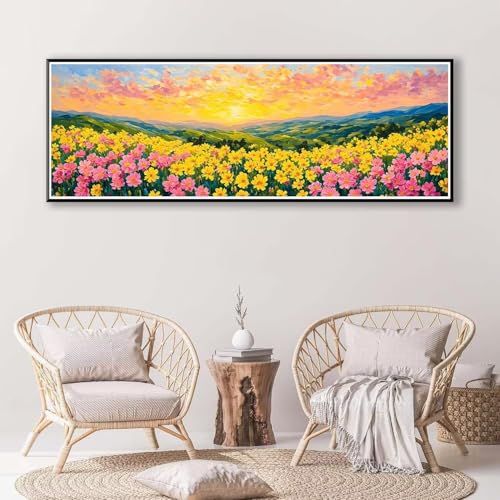 5D Diamond Painting Landschaft Diamant Painting Bilder Erwachsene, DIY Blume Diamond Painting Kits, Runde Steine Diamant Malerei Kunst Bastelset für Wohnzimmer Schlafzimmer Wanddeko 100 x 300 cm P-363 von FeiPride