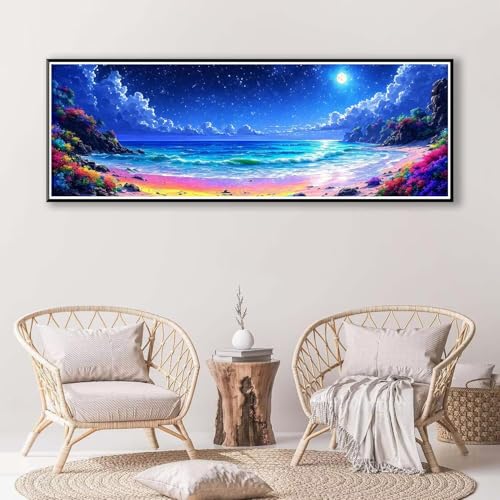 5D Diamond Painting Landschaft Diamant Painting Bilder Erwachsene, DIY Meer Diamond Painting Kits, Runde Steine Diamant Malerei Kunst Bastelset für Wohnzimmer Schlafzimmer Wanddeko 100 x 300 cm P-384 von FeiPride