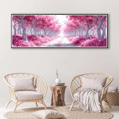 5D Diamond Painting Landschaft Diamant Painting Bilder Erwachsene,DIY Rosa Baum Diamond Painting Kits,Runde Steine Diamant Malerei Kunst Bastelset Wohnzimmer Schlafzimmer Wanddeko 40 x 120 cm P-402 von FeiPride