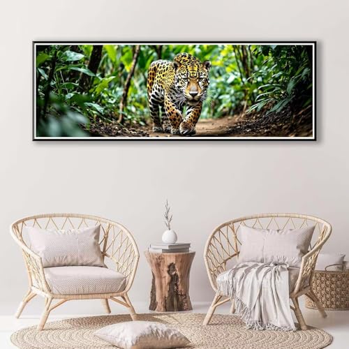 5D Diamond Painting Leopard Diamant Painting Bilder Erwachsene, DIY Tier Diamond Painting Kits, Runde Steine Diamant Malerei Kunst Bastelset für Wohnzimmer und Schlafzimmer Wanddeko 50 x 150 cm P-408 von FeiPride